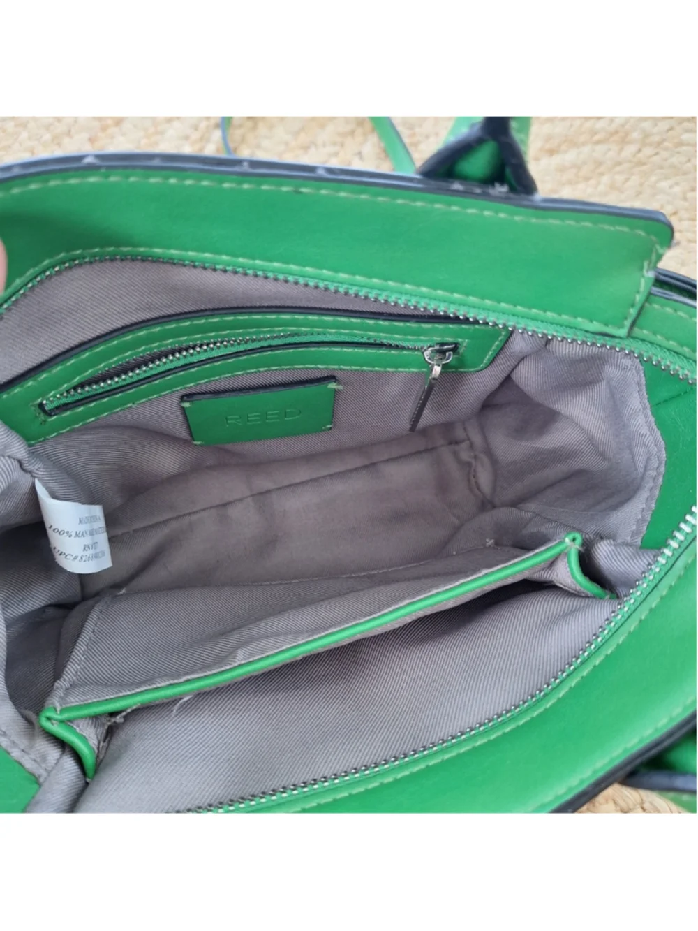 REED Satchel Purse Bag Kelly Green Double Handles Zip Closure Shoulder Strap
